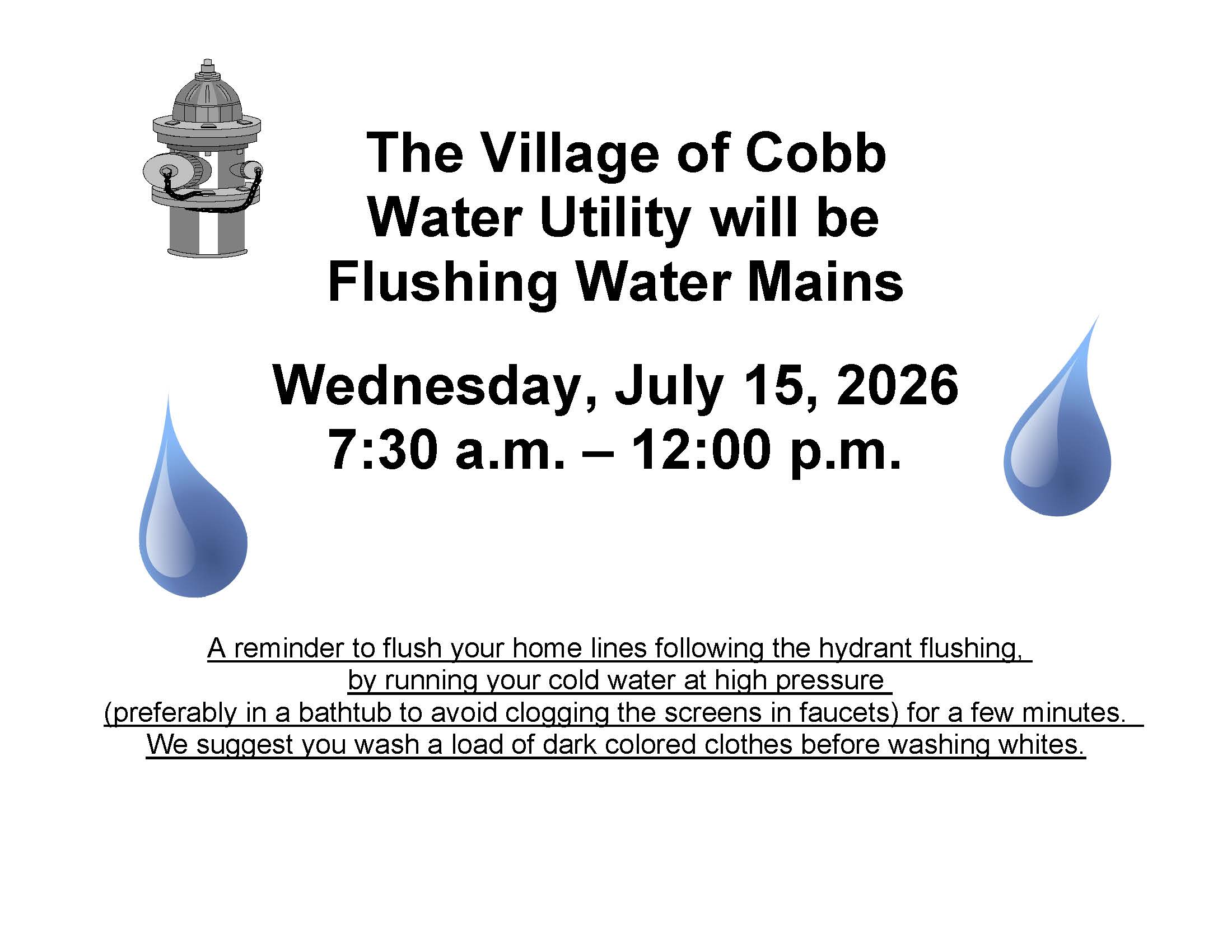WATER MAIN FLUSHING-WEDNESDAY, JULY 15, 2026
